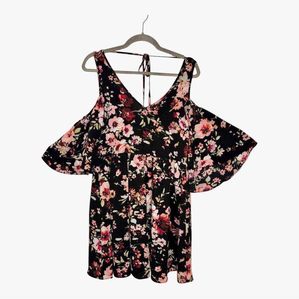 Altar’d State Black Pink Floral Cold Shoulder Mini Dress Size Small